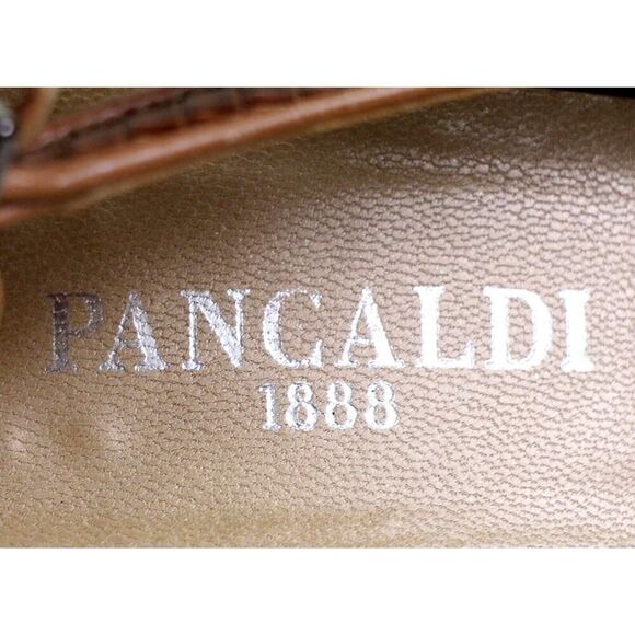 Pancaldi BROWN REAL LEATHER SNAKE MID HEEL POINTED BUCKLE SLINGBACK SHOES Sz 8B - Picture 7 of 12